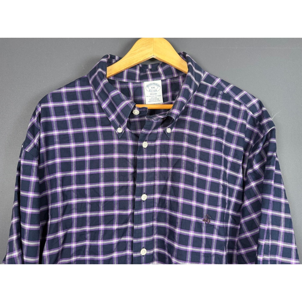 Brooks Brothers Mens XXL Regent Fit Plaid Supima Cotton Shirt Navy Purple Plaid